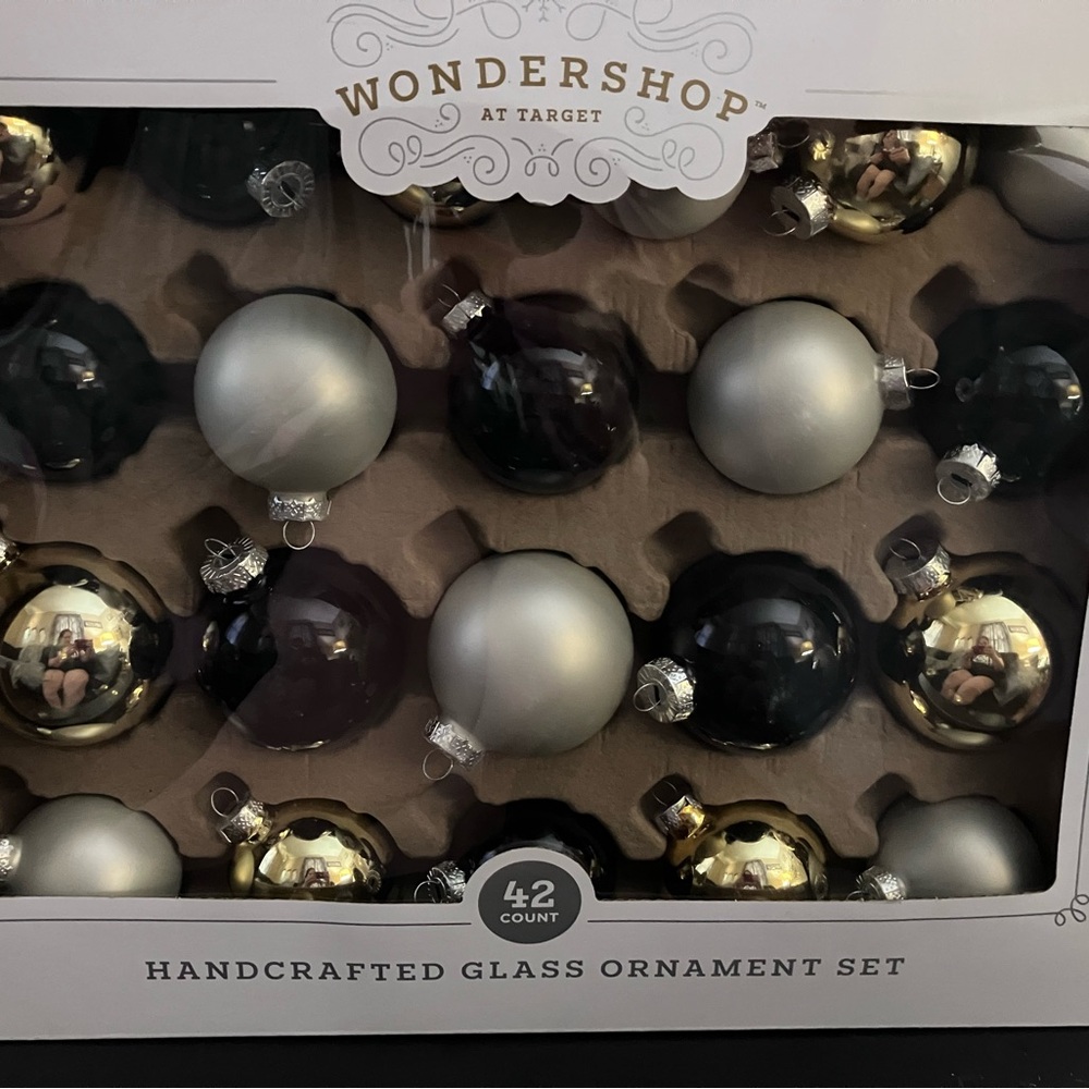 Wondershop Elegant Glass Ornament Set - Black, Silver, Gold
